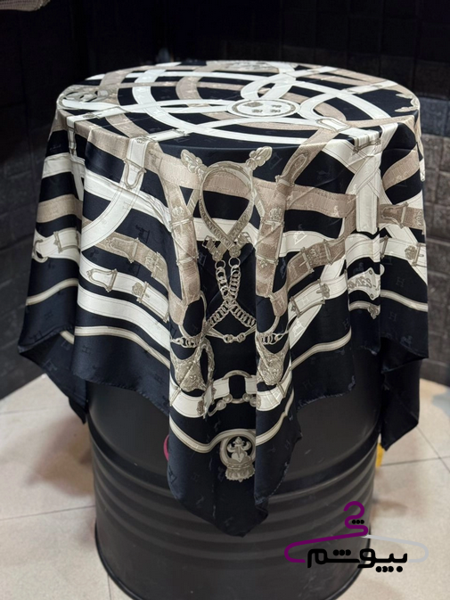 روسری طرح کمربندی هرمس مشکی کرم